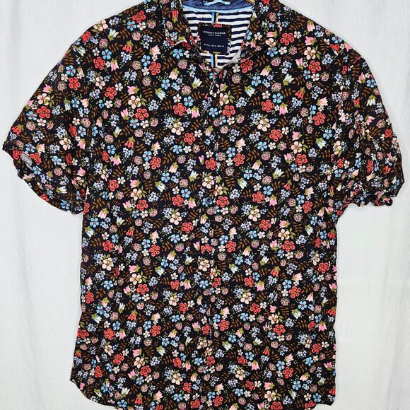 Denim & Flower Ricky Singh Men's Black Short Sleeve Button Down Shirt Floral XL - Picture 1 of 4